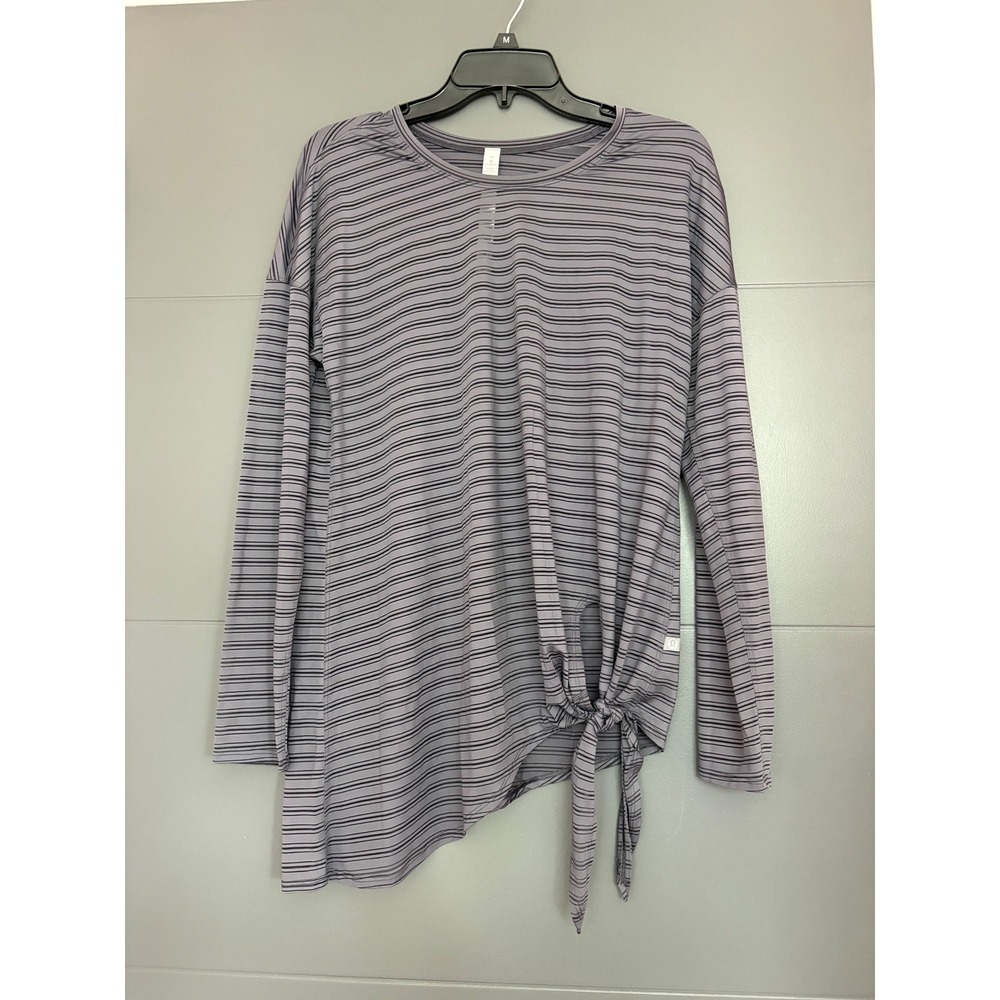 Lululemon Its A Tie Long Sleeve Top Purple Striped Asymmetrical Side Tie Size 10